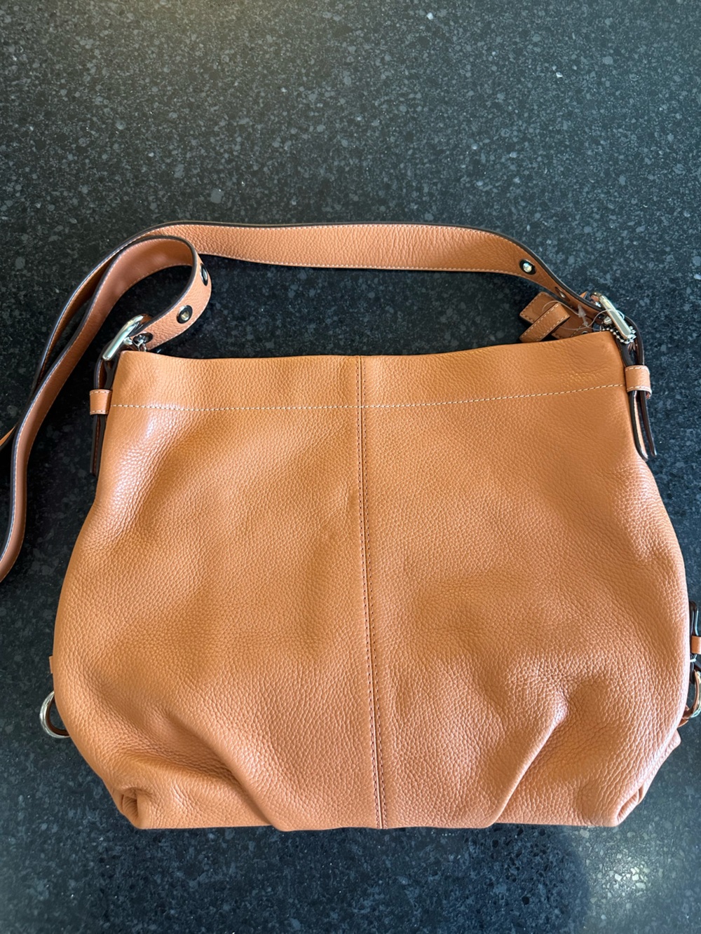 Authentic Coach Pebbled Leather Hobo Shoulder Bag Apricot